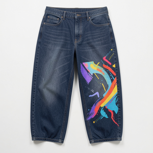 Jean baggy taille mi-haute imprimé street art pour femme, délavé foncé, coupe ample, en denim écologique, style streetwear Y2K - Product Image 5