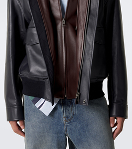 Blouson aviateur en cuir noir pour homme avec capuche, col rabattable, fermeture éclair, poches, vêtement d'automne, mode OEM - Product Image 5
