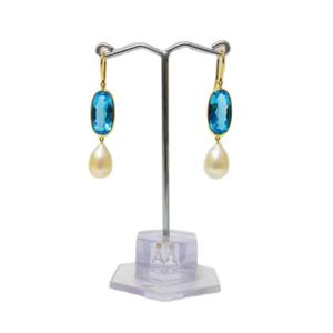 Pendientes de gota de Topacio Azul suizo y Perla de lujo para mujer, pendientes hechos a mano de diseñador de oro puro de 18K, joyería fina OEM - Product Image 5