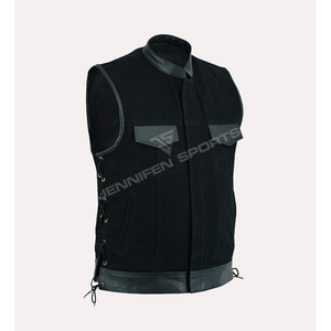 Custom Made Motorbike Canvas&Leather <b>Vest</b> For Men All Sizes and Colors Available Breathable Motorcycle Genuine Leather <b>Vest</b> - Product Image 1