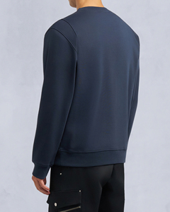 Sudadera de Cuello Redondo Azul Marino para Hombre con Bolsillo en el Pecho, Corte Regular, Estilo Casual, Color Sólido, Tejido de Felpa Francesa - Product Image 2