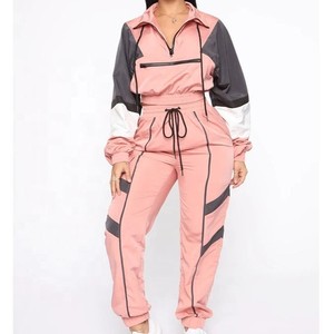 Conjunto Deportivo de Mujer con Bloques de Color, Manga Larga, Pantalones Deportivos, Media Cremallera, Ajuste Holgado, Transpirable, Poliéster, Ropa Casual de Primavera - Product Image 5