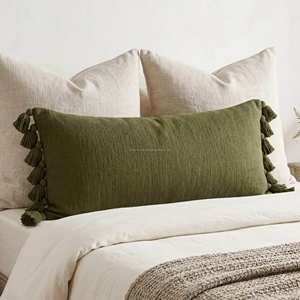 Housse de coussin lombaire décorative avec bordure à pompons, coussin de banc scandinave, décoration minimaliste pour la maison - Product Image 2