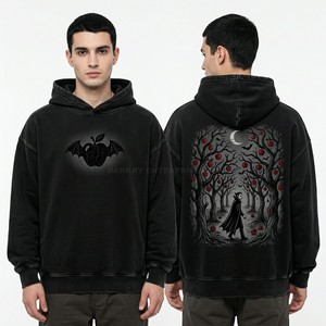 Cold Dominion Graphic Hoodie Custom Rhinestone Or Print Blue Washed Pullover Heavy Cotton Fleece Men Streetwear Manufacturer - Product Image 4