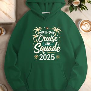 Sudadera con Capucha Casual para Mujer, Diseño Impreso 'Birthday Cruise Squad 2025', Roja, de Poliéster, con Bolsillos, Top de Punto con Capucha para Verano - Product Image 5