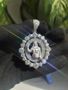 Pendentif religieux en moissanite sertie de pierres, visage de Jésus sur plaque ronde, en argent sterling 925, bijoux fins, pendentifs et breloques - Product Image 2