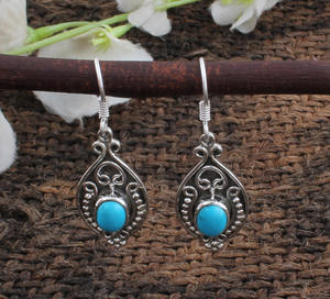 Pendientes de Turquesa Natural en Plata de Ley 925, Joyería de Piedras Preciosas Genuinas al por Mayor, para Mujer, Boda, Lujo - Product Image 3