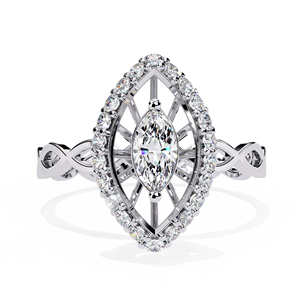 Women's Marquise Cut Diamond Engagement <b>Ring</b> With Halo Natural White Gold Classic Style GIA Certified - Product Image 1