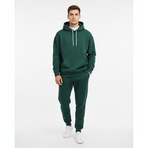 Conjunto de Sudadera con Capucha y Pantalones Acampanados con Cremallera, Diseño Desgastado Personalizado, Pedrería de Colores, Estilo Urbano para Hombre, Chándal con Lavado Ácido - Product Image 1