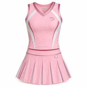 Uniforme de Porristas para Niñas OEM, Conjunto Personalizado con Logotipo, Rosa y Blanco, Malla, Poliéster, Spandex, Ropa Deportiva para Competencia - Product Image 2