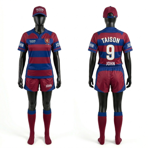 Premium 180 GSM <b>Polyester</b> Spandex Women Rugby Uniform Red Blue Striped Breathable Fabric Panel Design Custom Print Logo - Product Image 1