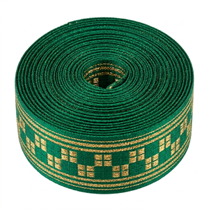 ริบบิ้นผ้าแจ็คการ์ดสีเขียวมรกตขนาด 25 มม. ของบริษัทนีลกามัล อินดัสทรีส์ ตกแต่งขอบผ้าส่าหรีอย่างหรูหรา เหมาะสำหรับงานเทศกาลและห่อของขวัญ - Product Image 1