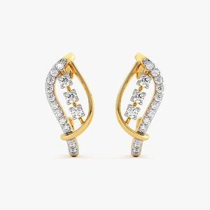 Pendientes de Oro Amarillo con Diamantes Cultivados en Laboratorio, Diseño de Hoja Curva y Calado - Product Image 1