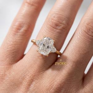 Anillo de compromiso de lujo moderno con corte cojín alargado, engaste catedral, diamante cultivado en laboratorio, oro macizo de 14K, anillo de boda para mujer, para fiesta - Product Image 2
