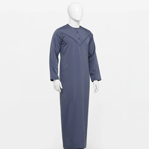 Wholesale Premium Cotton Stand Collar Modest <b>Men's</b> Loose Fit <b>Thobe</b> Islamic Eid Plus Size Floor Length Short Sleeve Quick Dry - Product Image 6