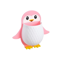 Nouveau support de rangement mural mignon en forme de pingouin, type crochet, 1 niveau, pour brosses à dents et cosmétiques, idéal pour dortoir, chevet et salle de bain