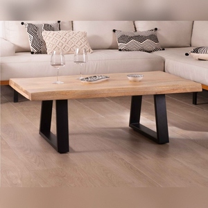 Vandana <b>Silver</b> Origin Character designer <b>coffee</b> <b>table</b> with natural top and trapezoidal metal legs - Product Image 2