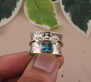 Luxury Classic Blue Topaz Bee Ring 925 Sterling <b>Silver</b> Square Handmade <b>Band</b> for Women <b>Wedding</b> Fashion Jewelry Wholesale - Product Image 2
