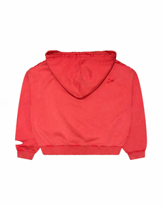Sudadera con Capucha Roja Desgastada Estilo Vintage para Hombre con Detalles de Imperdibles, Sudadera Oversize Estilo Urbano - Product Image 1