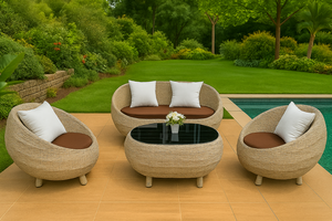 Ensemble de canapés en rotin d'extérieur haut de gamme et moderne avec coussins imperméables pour les espaces de luxe des cours et jardins d'hôtels - Product Image 2