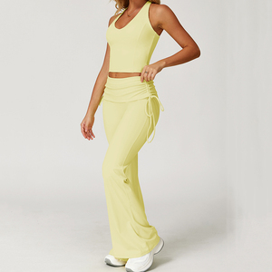 Leggings de yoga évasés taille haute pour femme, couleur unie, respirants, en Spandex/Nylon, sans coutures, extensibles dans quatre directions, pleine longueur, avec poches, à enfiler - Product Image 1