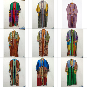 Handmade Luxury Elegant Patchwork 100% Pure Silk Women's Kimono Robe Boho Duster Jacket Beach Cover-Up V-neck Drawstring - Product Image 1