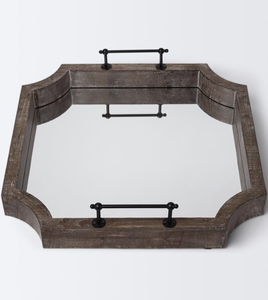 Plateau décoratif vintage hexagonal en manguier avec poignées en métal poli pour le service décoratif ou l'affichage de stockage - Product Image 4