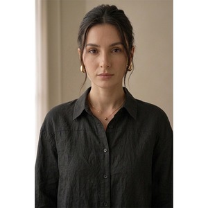 Conjunto de 2 Piezas Negro Premium para Mujer, Camisa Holgada con Pantalones Anchos - Product Image 6