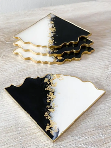 Modern Resin Art <b>Drink</b> <b>Coasters</b> Set Round Non Slip Plastic Mats Pink Blue Gold Silver Design 6mm Thickness - Product Image 2