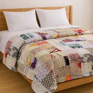 Indian Handstitched Silk Patchwork Kantha <b>Quilt</b> Hippie Bedding Bedspread - Product Image 3