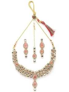 Vintage Gold Plated Necklace Earrings Set With Pink Crystal Rhinestones For Women Wedding Party Fashion Jewelry - Product Image 6