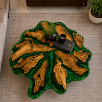 Table basse en résine époxy verte écologique faite à la main, plateau en forme de feuille, Diwali, design unique inspiré de la nature, salon, sur mesure