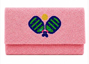 Pink Beaded Clutch With Cartoon Ping Pong Design Flap Closure Women's Party Handbag - Product Image 2