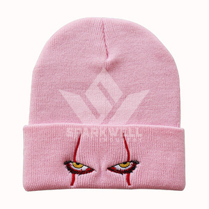 Gorro Unisex Blanco con Ojos de Personaje Bordados, Estilo Urbano, Gorro de Invierno de 56-58 cm, Acrílico, Casual, para Adultos - Product Image 3