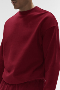 Men's <b>Red</b> Crew Neck Pullover Sweatshirt Regular Fit Solid Color Knitted Cotton Casual Autumn Wear - Product Image 4