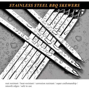 Portable 50-Piece 14.8\" Metal Kabob Skewers Set Flat <b>BBQ</b> Barbecue Reusable Grilling Tools - Product Image 2
