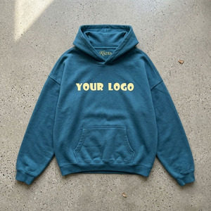 <b>Pullover</b> Hoodie 100% Cotton Oversized Winter 350g Solid Front Custom Logo Branded Sweatshirt - Product Image 6
