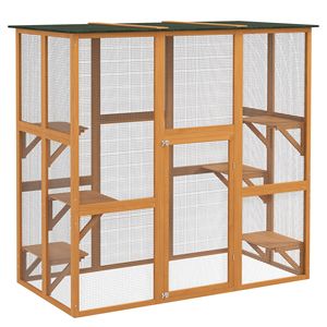 Grande Casetta Rettangolare in Legno per Gatti Randagi da Esterno, 180 cm, con Scaffali Interni e Tetto in Asfalto, Colore Arancione - Product Image 1