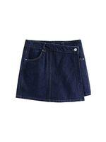 Ensemble denim pour femme, blazer à manches courtes avec poche et jupe taille haute, couleur unie, tenue décontractée printemps-été, ensemble jupe en denim