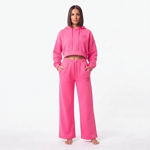 Hawk Eye Women's <b>Pink</b> Fleece Hoodie And Wide Leg Jogger <b>Set</b> Casual Two Piece <b>Tracksuit</b> Full Sleeve Loose Fit All Seasons - Product Image 6