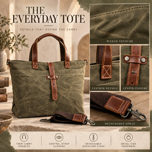 Oil <b>Waxed</b> <b>Canvas</b> Tote with Carry Handles and Snap Closure | Casual Shopping Shoulder Bag with Detachable Strap for Daily Travel - Product Image 5