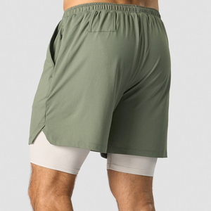 Men's Sage Green <b>Running</b> <b>Shorts</b> <b>With</b> Inner <b>Liner</b> Quick Dry Elastic Waist - Product Image 3