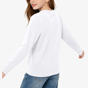 Servicio OEM Camiseta blanca de manga larga para niñas, de algodón tejido, para uso diario escolar, cuello redondo, para adolescentes de 5 a 14 años - Product Image 4