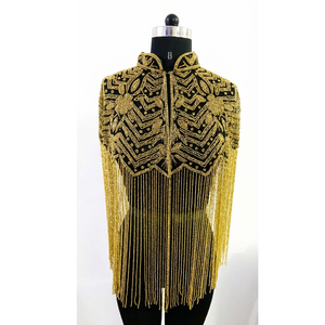 Capa de Hombro de Nylon con Flecos y Cuentas Doradas de Lujo Ellora, Vestido de Noche, Disfraz de Escenario, Accesorio de Decoración Bordado, Modelo Capa 32 - Product Image 1