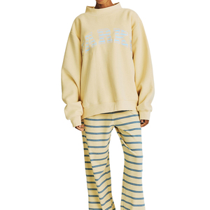 Custom Varsity Mockneck Sweatshirt 80% Cotton 20% Polyester Fleece Striped Pullover <b>Oversized</b> Casual OEM Private Label MFG KCW - Product Image 1