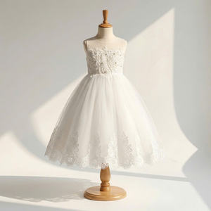 ชุดเดรสลูกไม้สีขาวสำหรับเด็กผู้หญิง กระโปรงผ้าทูลล์หรูหรา ชุดสำหรับงานแต่งงานในโบสถ์ ชุดเพื่อนเจ้าสาว เนื้อผ้านุ่มสบาย AU - Product Image 1