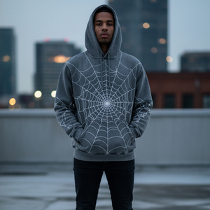 Sudadera con Capucha de Alta Calidad, Sudadera Personalizada con Estampado Puff, Sudadera de Forro Polar con Diseño de Telaraña para Hombre, Conjuntos Deportivos al por Mayor, Proveedores de Ropa Urbana - Product Image 5