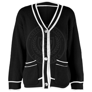 Sorority Custom Black <b>Cardigan</b> <b>White</b> Trim Acrylic <b>Knitted</b> Button Closure Greek Letter Embroidery Full Sleeve Women's Sweaters - Product Image 2
