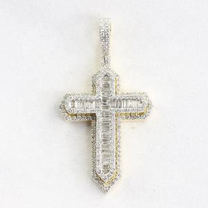 High Quality 925 Fine Jewelry VVS Moissanite <b>Diamond</b> 18K Gold Plated Charm Baguette Cross Attractive Design Pendant for Men - Product Image 1