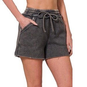 Shorts de basketball vintage personnalisés pour femmes en molleton bouclette 100% coton, bicolores, respirants, séchage rapide, taille haute élastique, 300g - Product Image 2